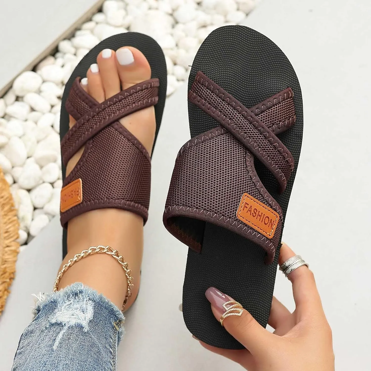Orthopedic Sandals for Women Breathable Mesh Slide Flip Flops Arch Support Sandals Comfortable Beach Sandals