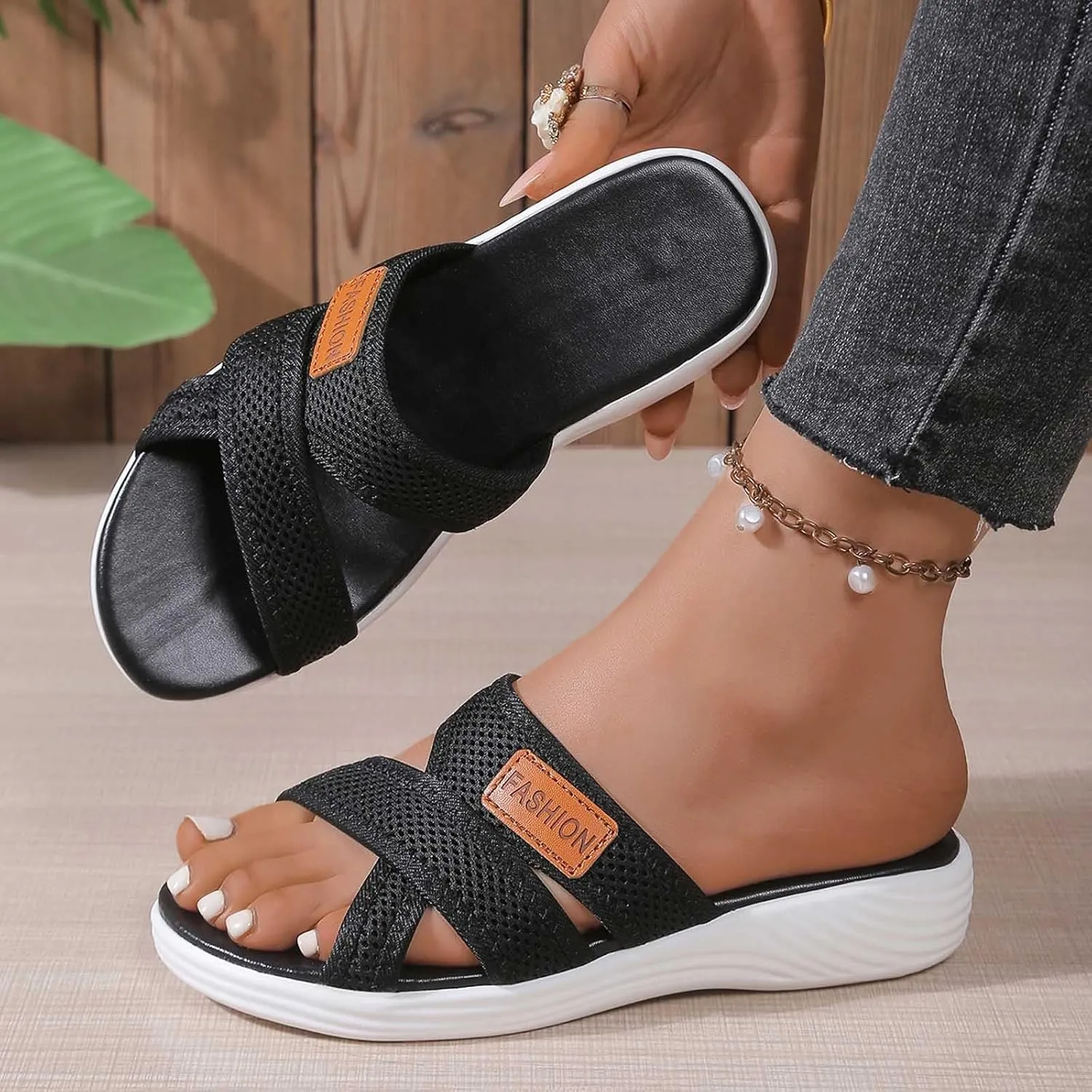 Orthopedic Sandals for Women Breathable Mesh Slide Flip Flops Arch Support Sandals Comfortable Beach Sandals