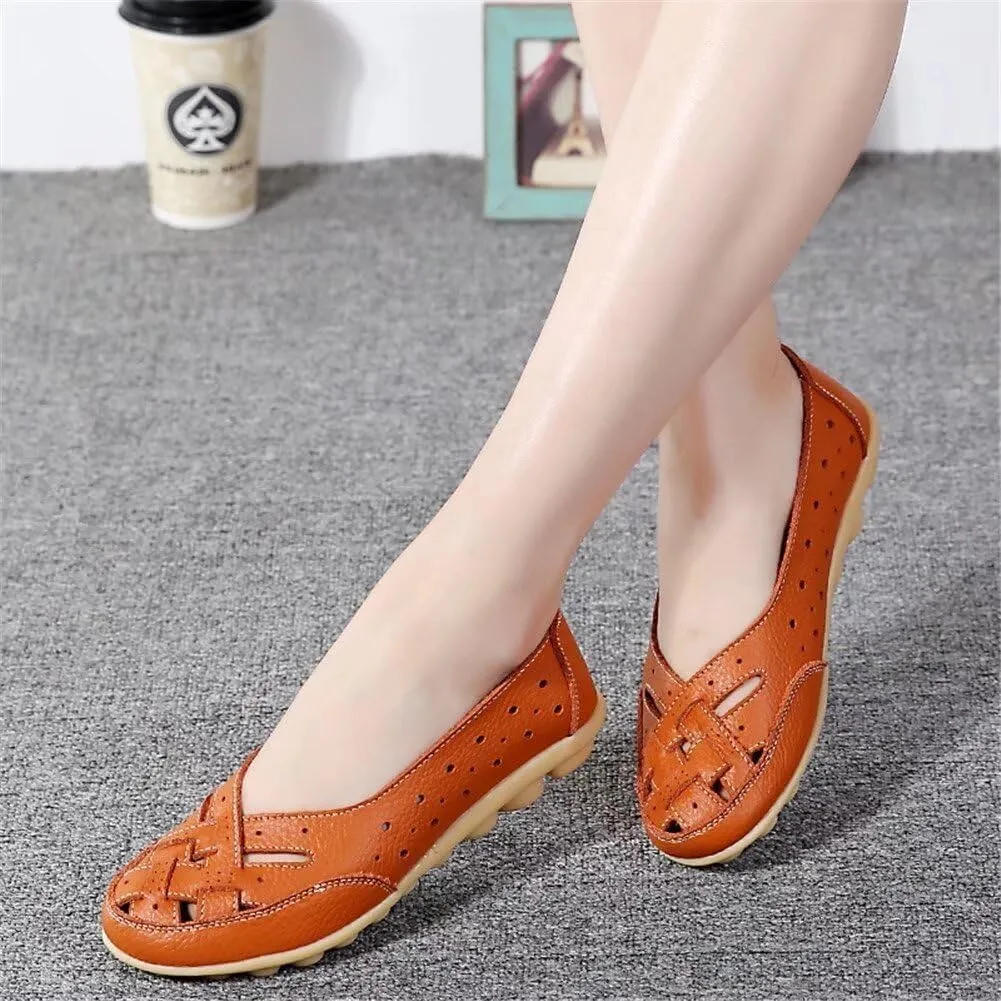 Orthopedic Sandals for Women Loafers Dress Shoes Summer Casual Slip-On Shoes Breathable Leather Comfortable Hollow Soft Flats Sandals Closed Toe Low Heel Flat Shoe Breathable Casual Outdoor Shoe