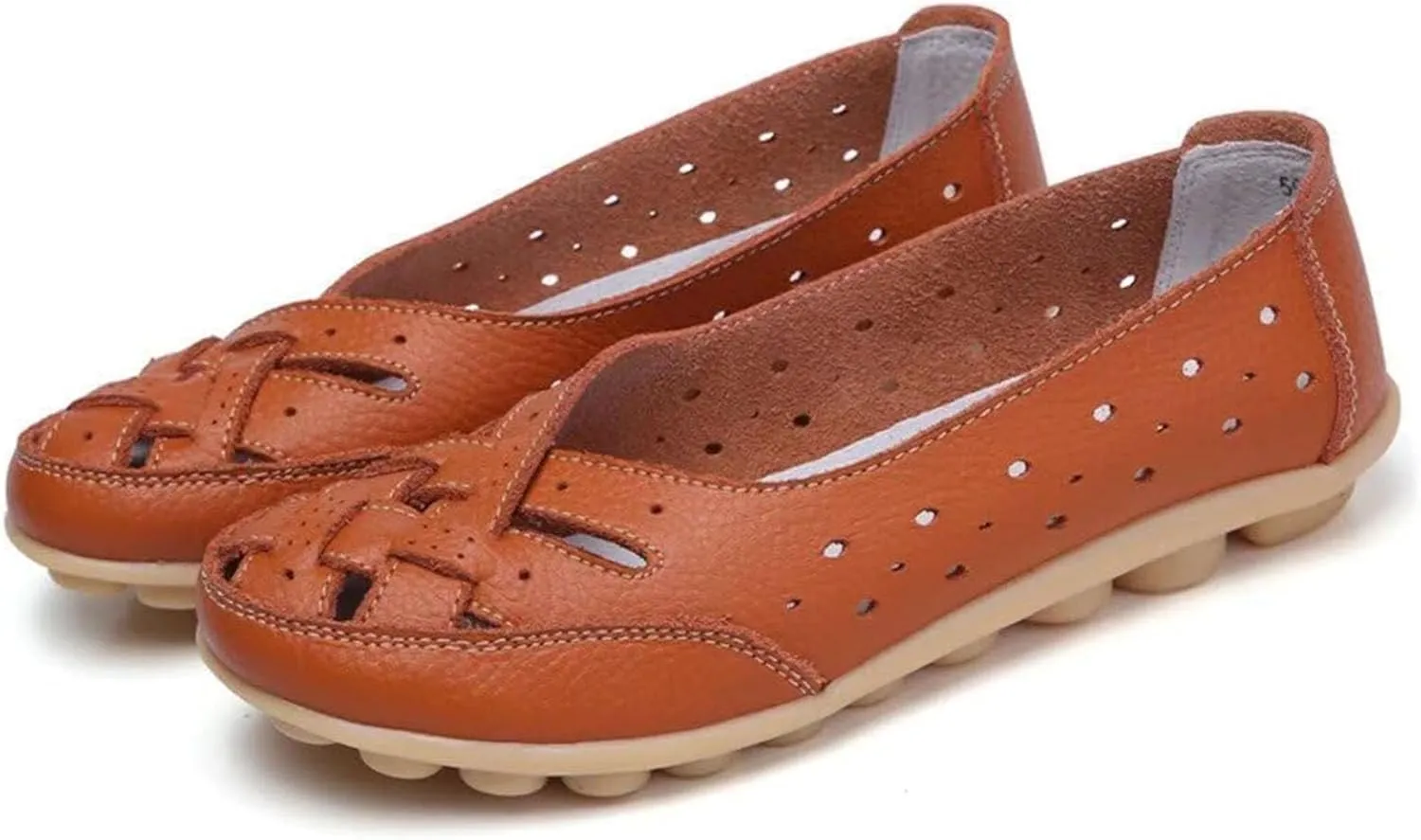 Orthopedic Sandals for Women Loafers Dress Shoes Summer Casual Slip-On Shoes Breathable Leather Comfortable Hollow Soft Flats Sandals Closed Toe Low Heel Flat Shoe Breathable Casual Outdoor Shoe