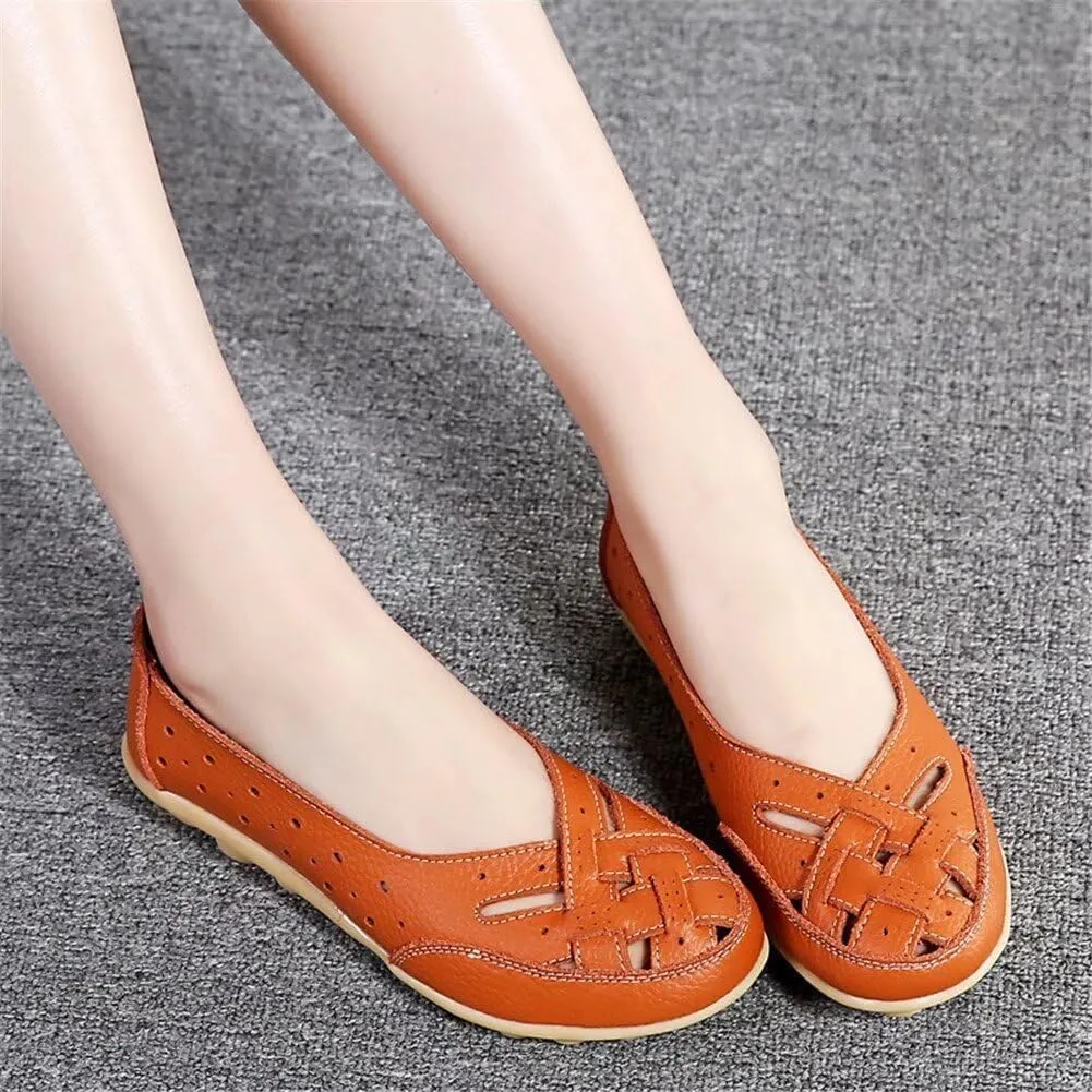 Orthopedic Sandals for Women Loafers Dress Shoes Summer Casual Slip-On Shoes Breathable Leather Comfortable Hollow Soft Flats Sandals Closed Toe Low Heel Flat Shoe Breathable Casual Outdoor Shoe