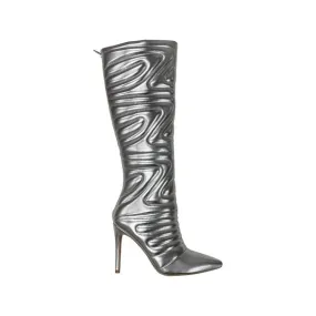 Silver Curvy Quilted Pu Boot Skinny High Heel