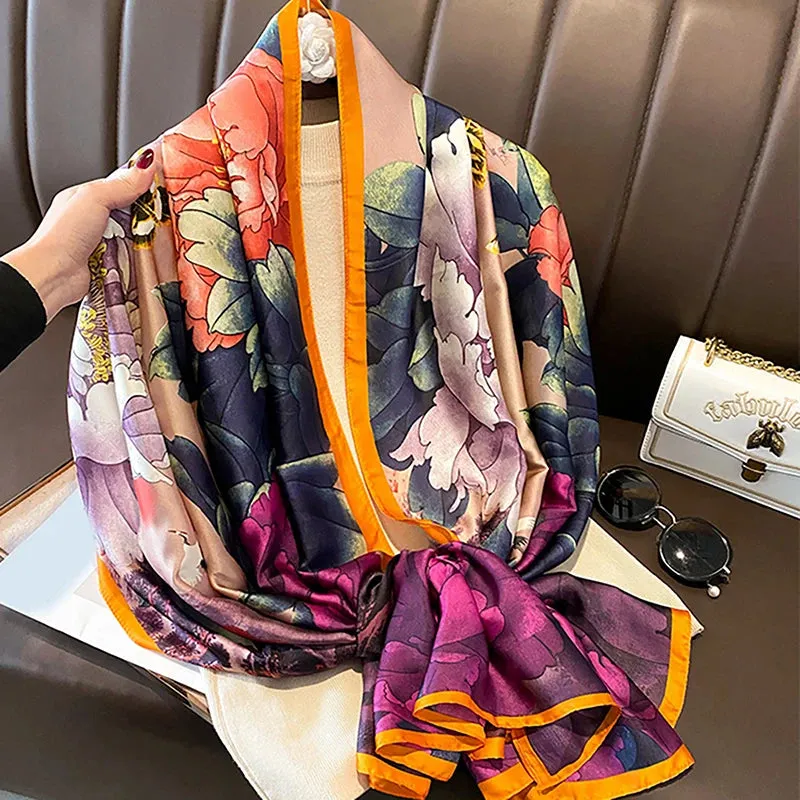 Spring Scarf Women's Luxury Silk Smooth Shawl 85x180cm
