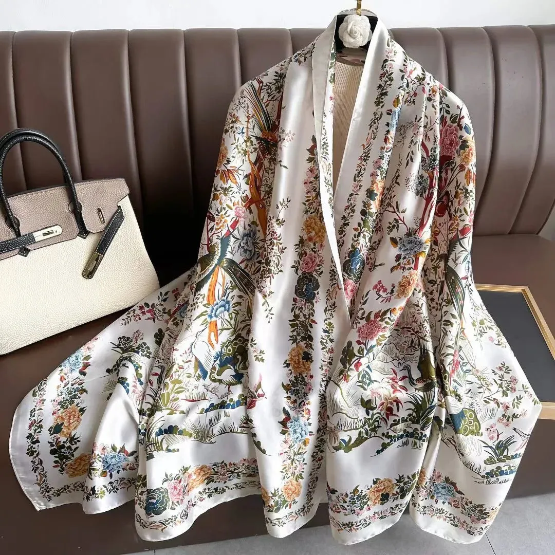 Spring Scarf Women's Luxury Silk Smooth Shawl 85x180cm
