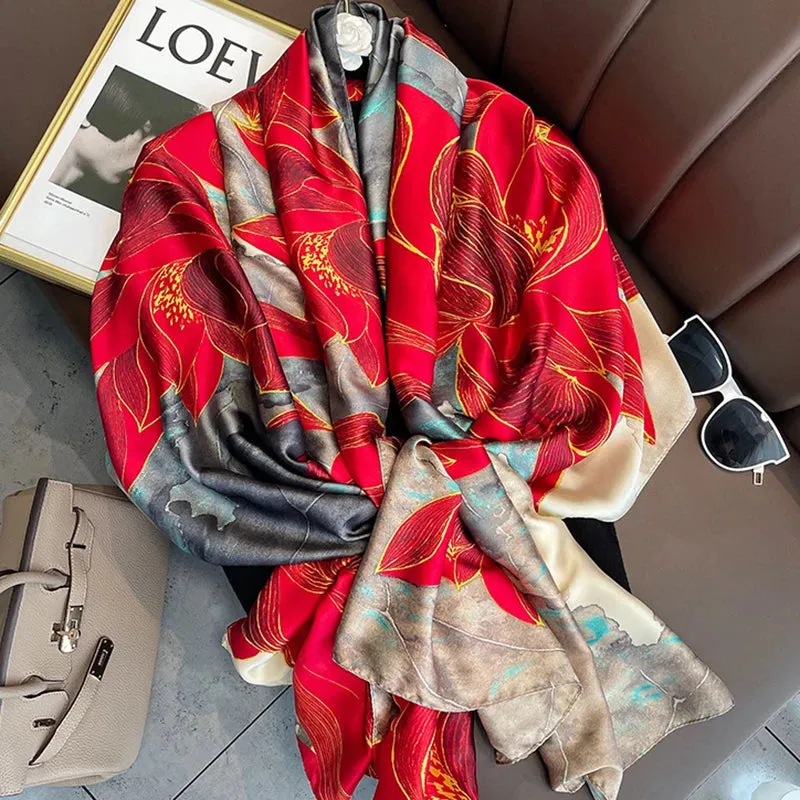 Spring Scarf Women's Luxury Silk Smooth Shawl 85x180cm