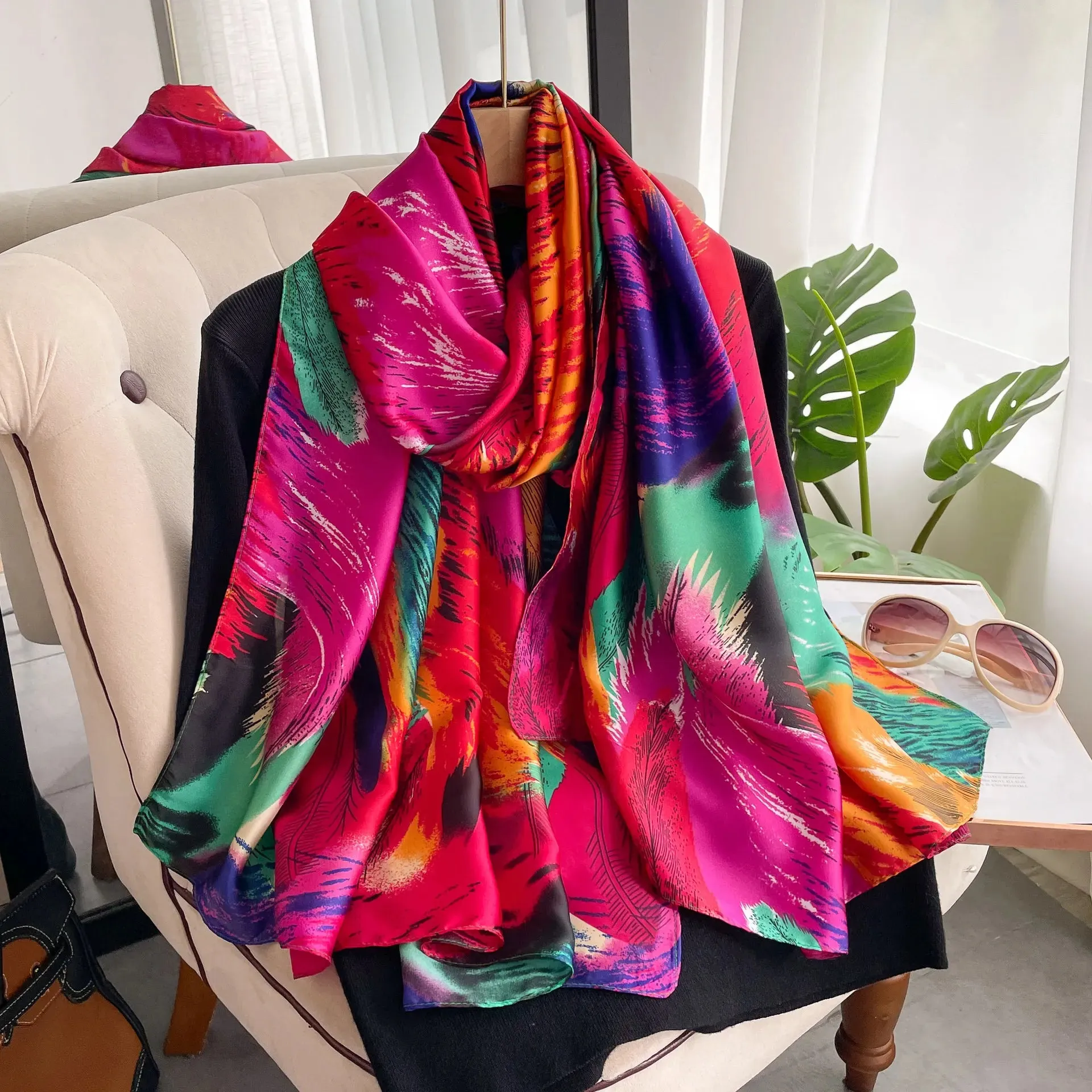 Spring Scarf Women's Luxury Silk Smooth Shawl 85x180cm