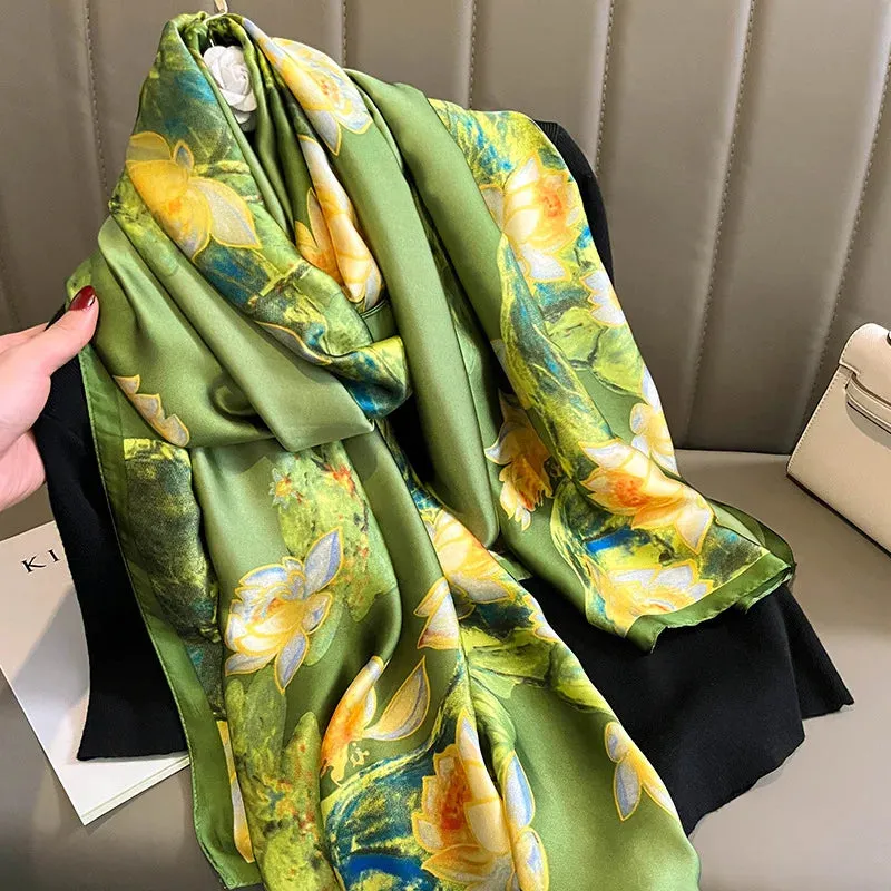 Spring Scarf Women's Luxury Silk Smooth Shawl 85x180cm