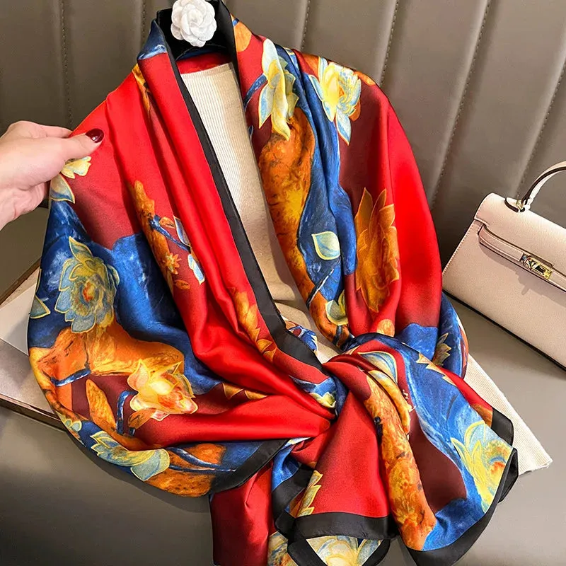 Spring Scarf Women's Luxury Silk Smooth Shawl 85x180cm