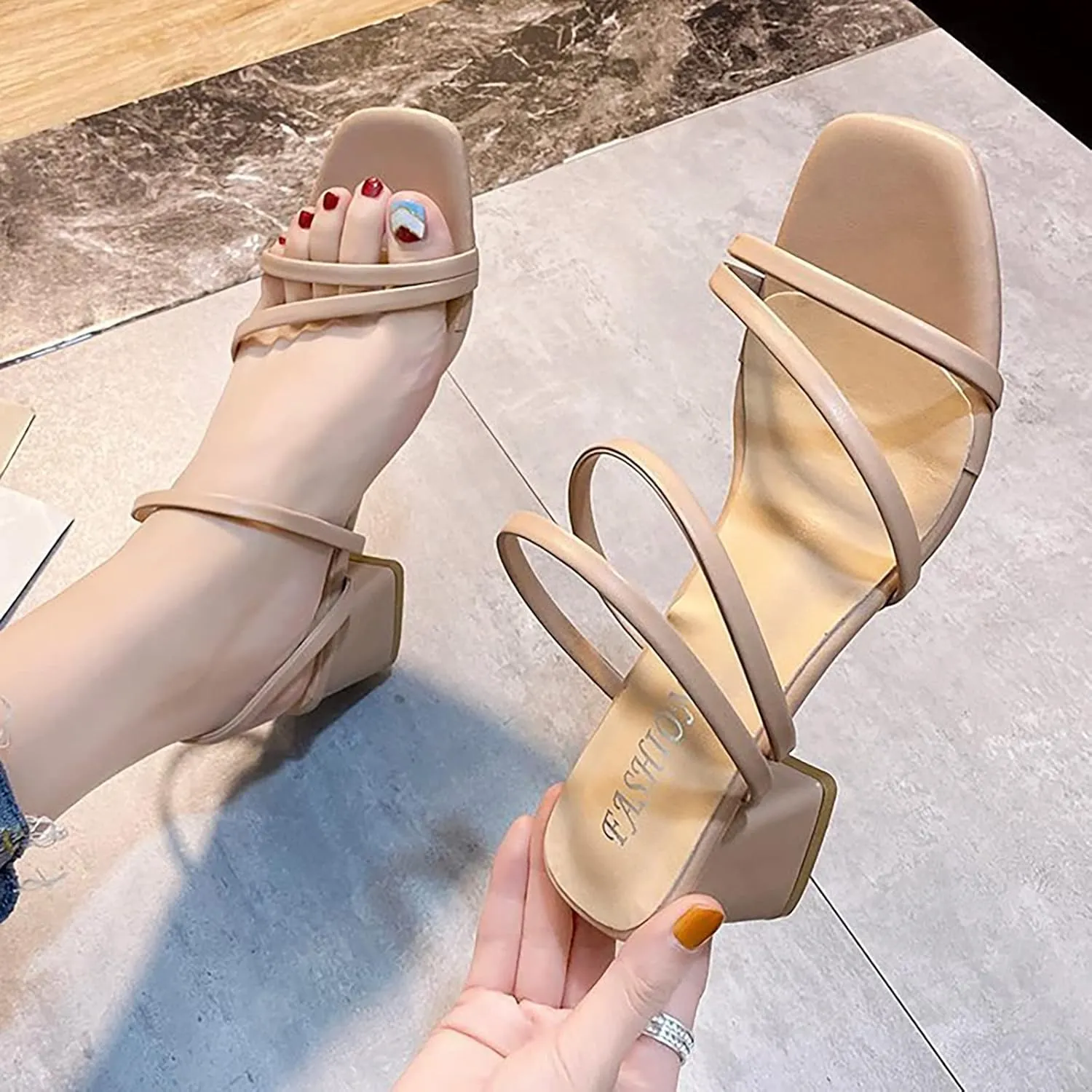 Strappy Heels for Women Square Toe Ankle Strap Heels Comfortable Pumps Shoes Party Dress Shoes Chunky Block Heel