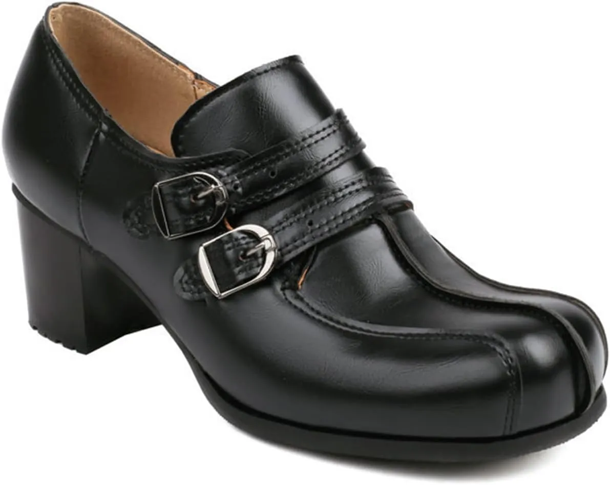 TNXZ Women's Comfortable Low Chunky Block Heels Pumps Slip-on Heeled Loafers Dress Work Shoes for Office Business