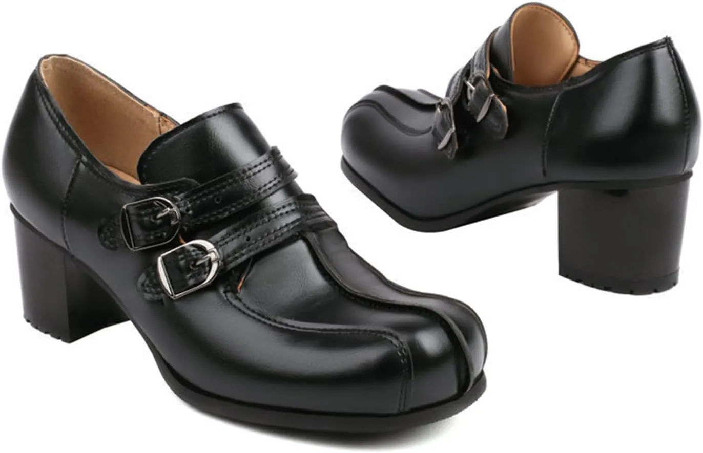 TNXZ Women's Comfortable Low Chunky Block Heels Pumps Slip-on Heeled Loafers Dress Work Shoes for Office Business