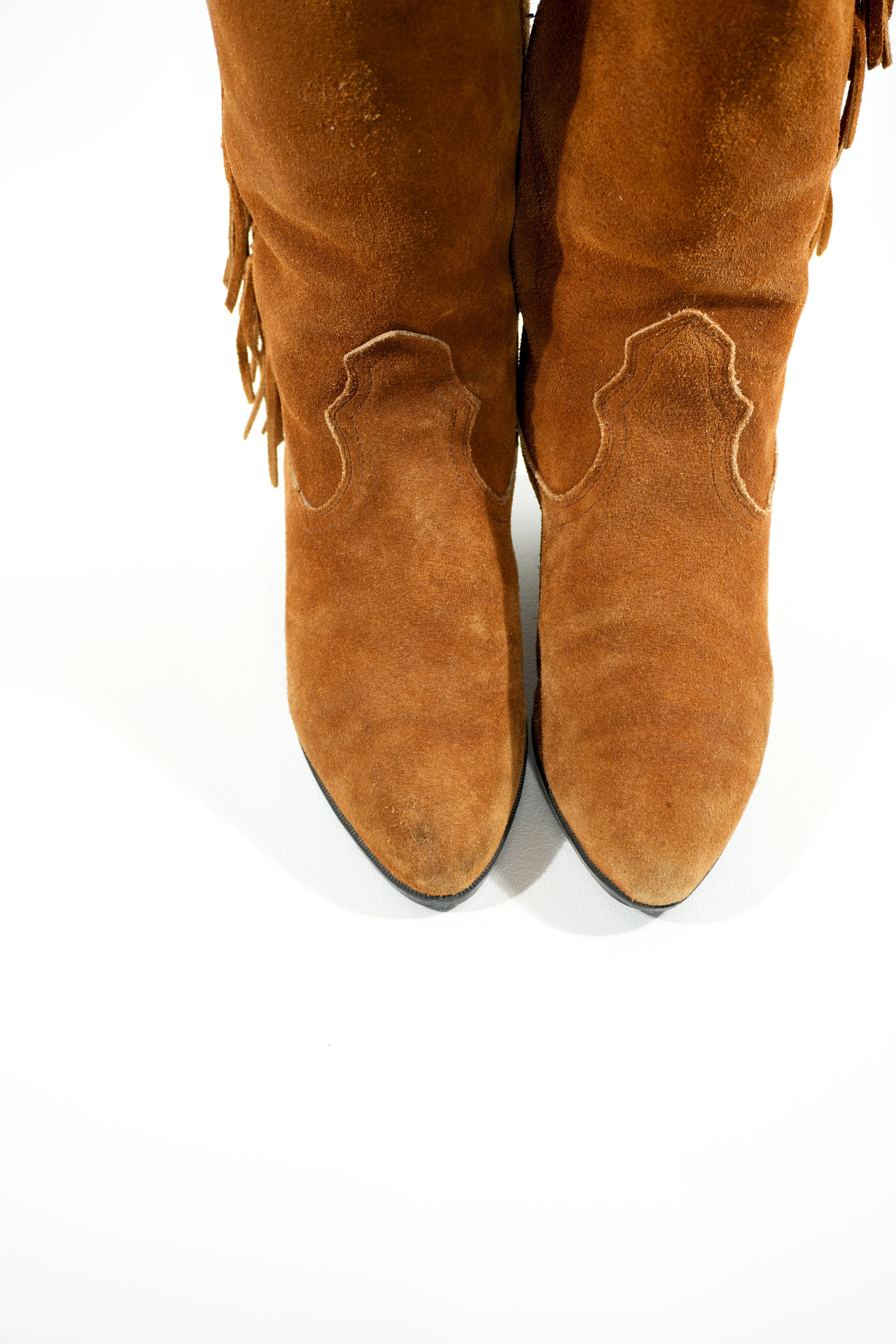 Vintage Fringe Boots Size 7.5 90s Leather Cowboy Boots Cowgirl Booties Southwestern Sz. 7 1/2