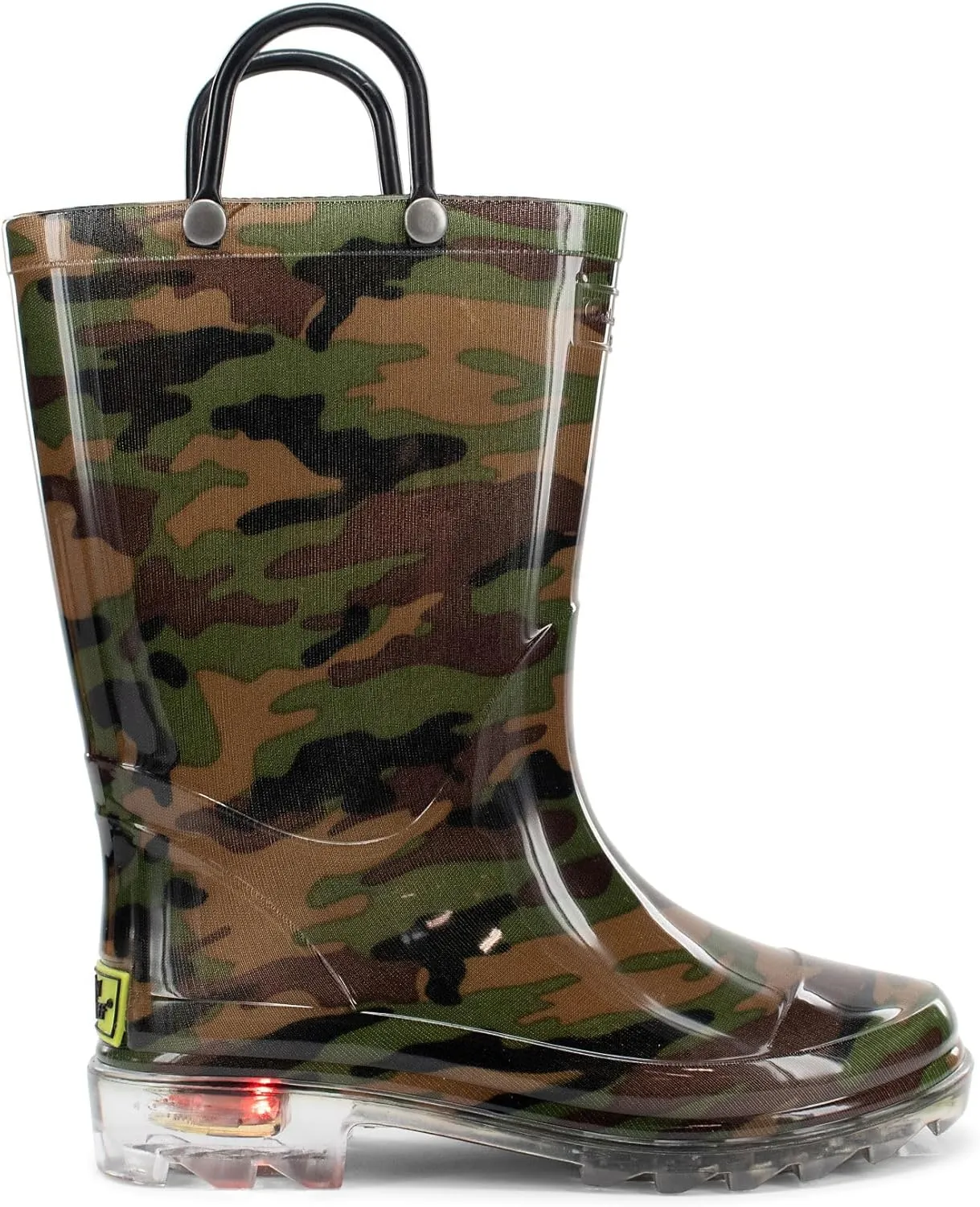 Western Chief Boys Waterproof Rain Boots that Light up with Each Step, Camo Green, 1 M US Little Kid