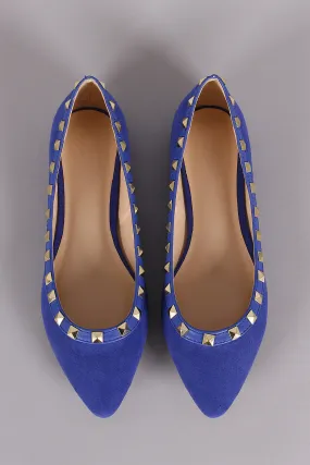 Wild Diva Lounge Suede Pyramid Studded Pointy Toe Ballet Flat