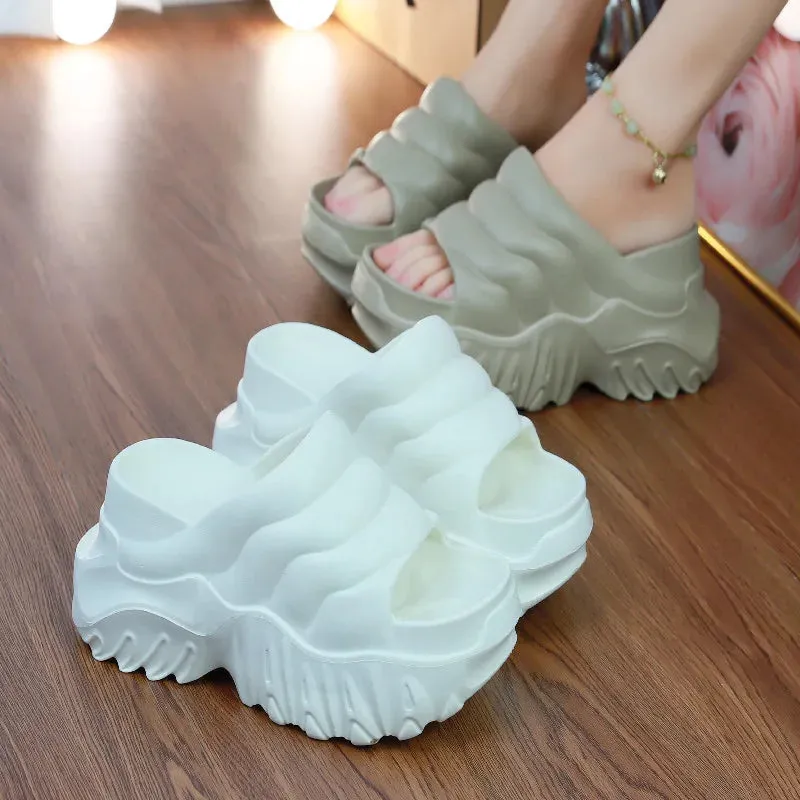 Women 10cm Wedges Summer Breathable Casual Platform Slides