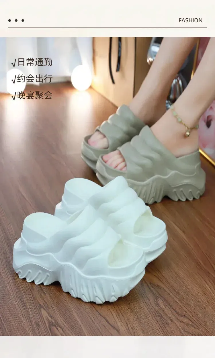 Women 10cm Wedges Summer Breathable Casual Platform Slides