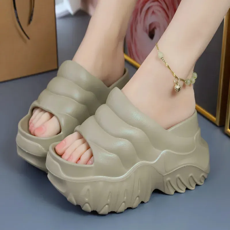 Women 10cm Wedges Summer Breathable Casual Platform Slides