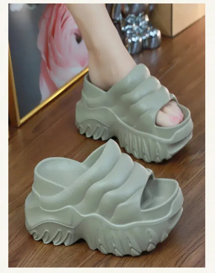 Women 10cm Wedges Summer Breathable Casual Platform Slides