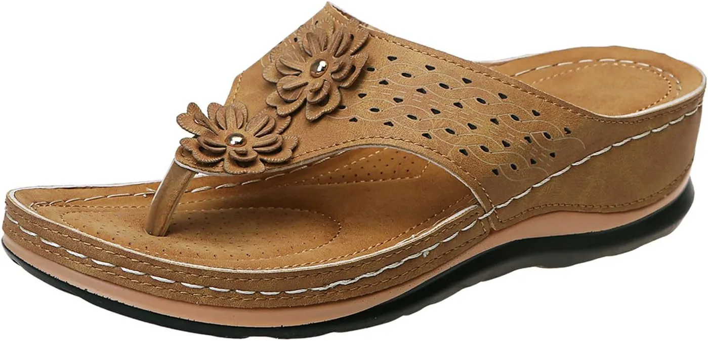 Women's Comfortable Flip Flops Arch Support Summer Wedge Sandals Breathable Open Toe Beach Slippers Non Slip