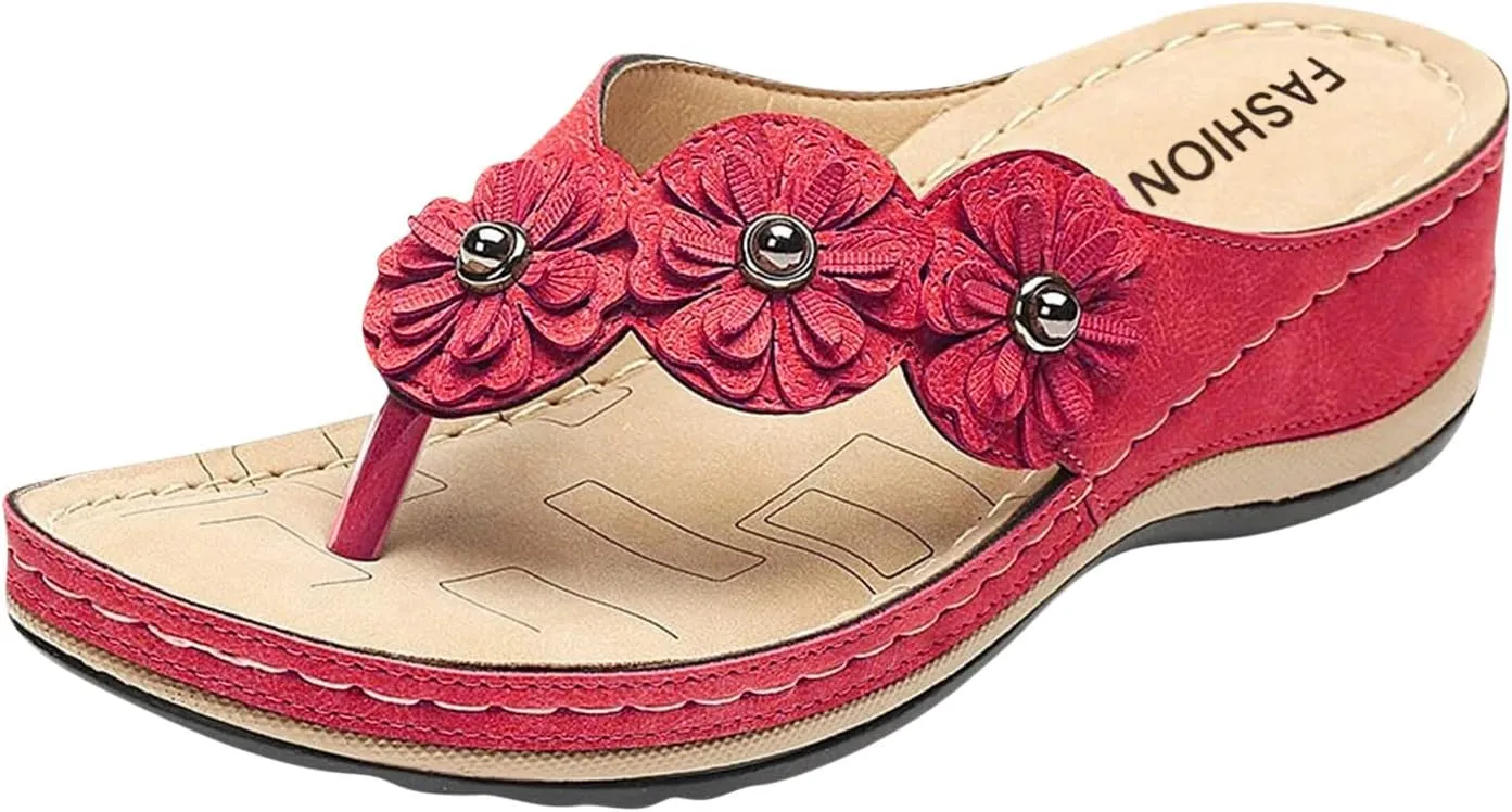 Women's Comfortable Flip Flops Arch Support Summer Wedge Sandals Breathable Open Toe Beach Slippers Non Slip