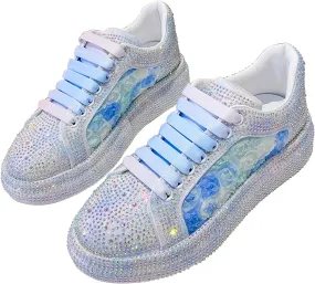 Women's Glitter Sneakers Sparkly Sequin Lace Up Tennis Shoes Ladies Bride Casual Comfortable Dressy Trendy Cute Fashion Sneakers Comfortable Bedazzled Low Top Sequin Sneakers