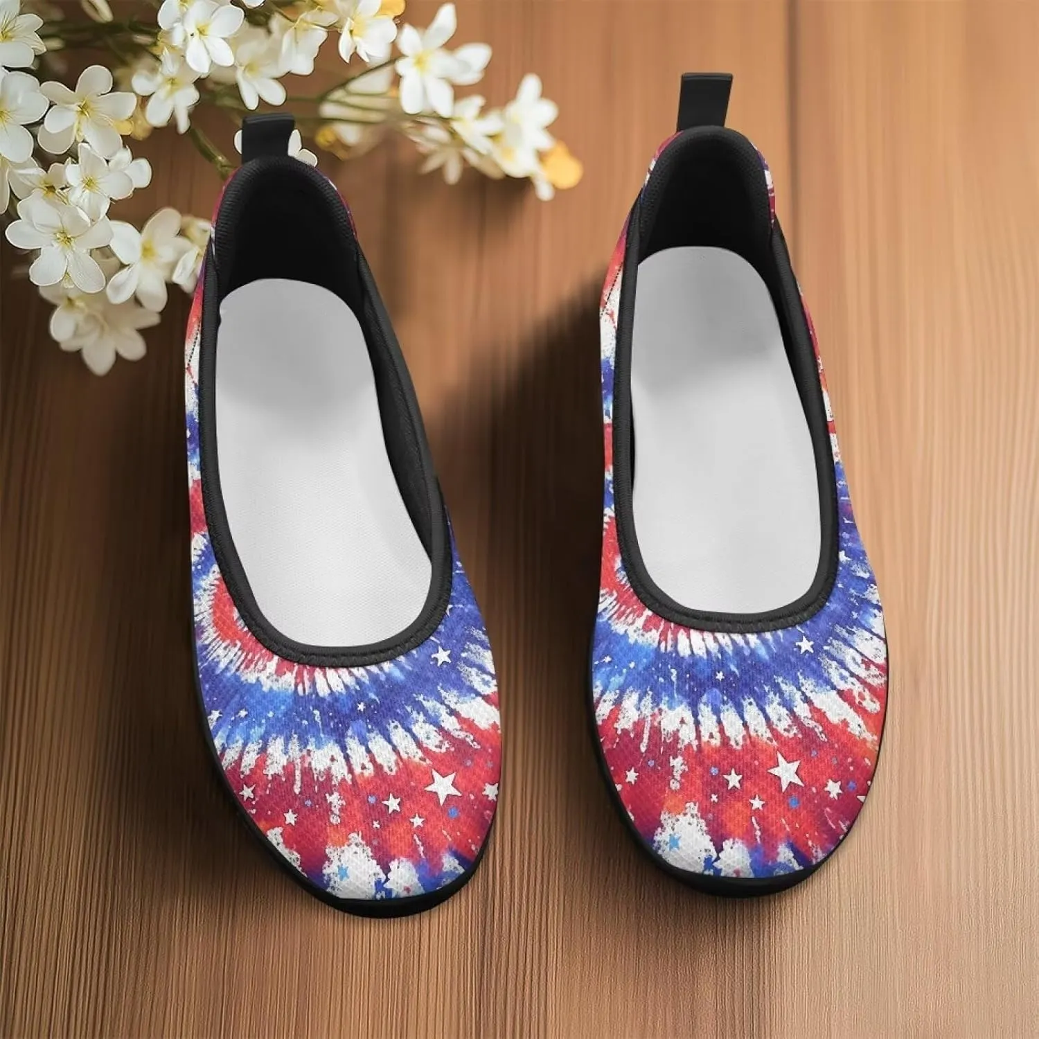 Women's Mesh Flats Shoes Breathable Slip on Shoes Casual Black and White Flats Comfortable Walking Shoes