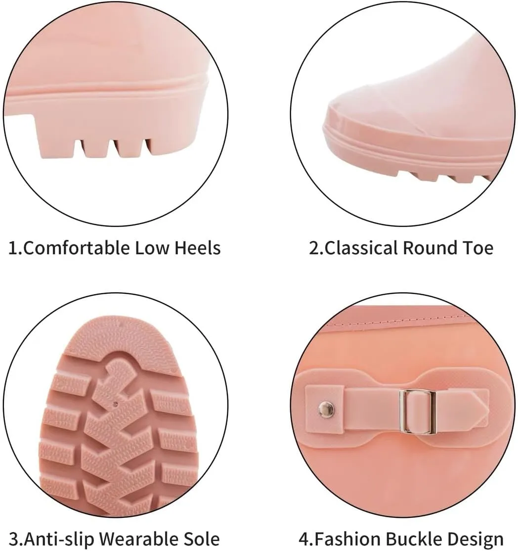 Women's Mid Calf Rain Boots Waterproof Fashion Garden Shoes Anti-slipping Rainboots For Women Comfortable Insole Light Rain Shoes