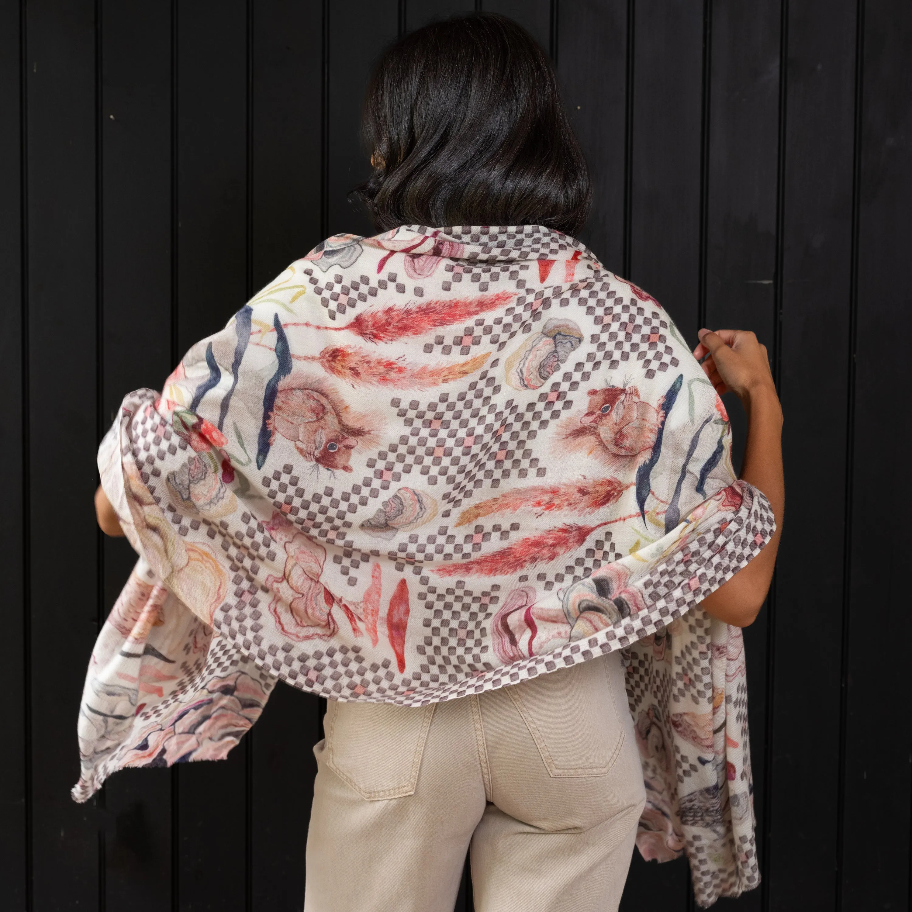 Wool Scarf- Checkered Quail