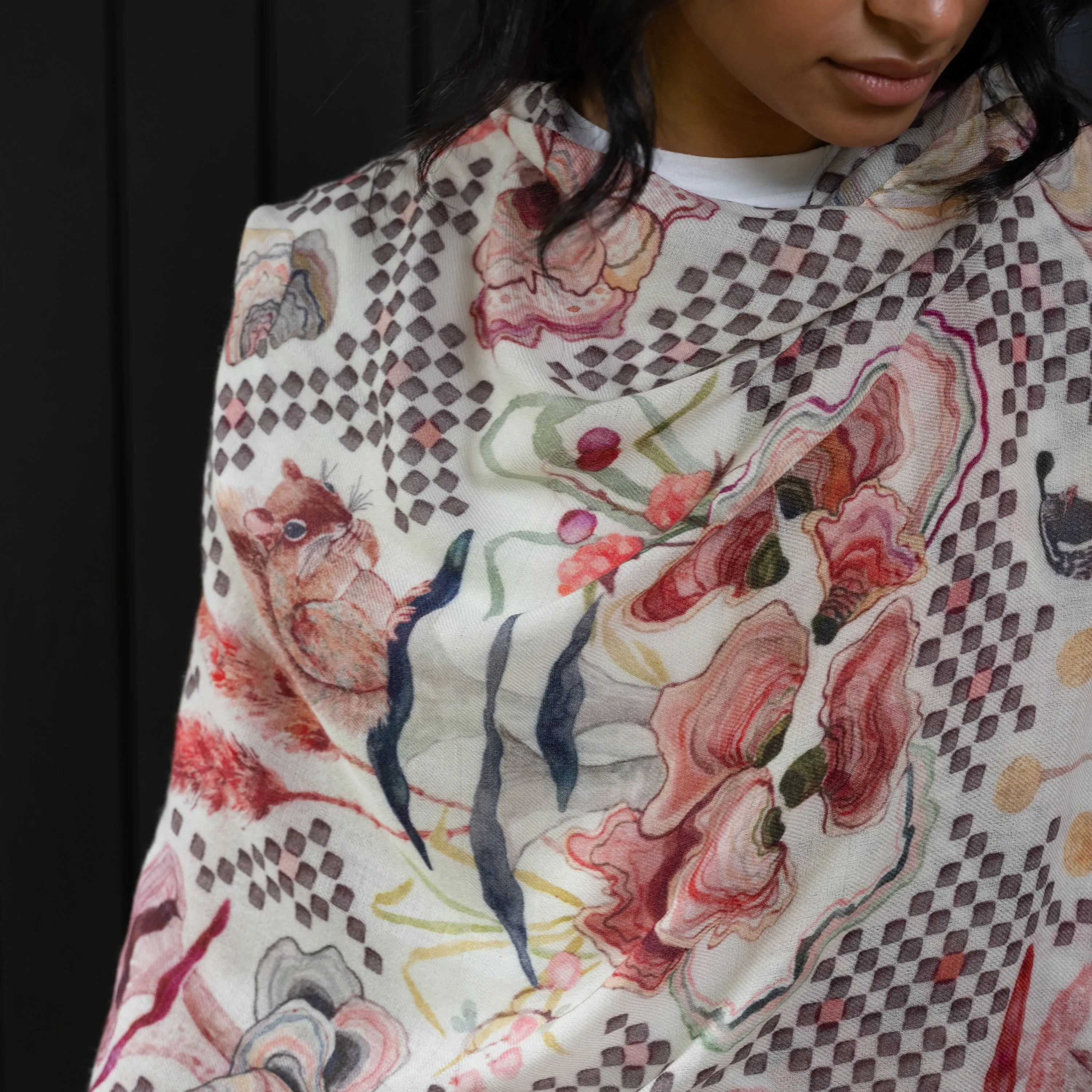 Wool Scarf- Checkered Quail