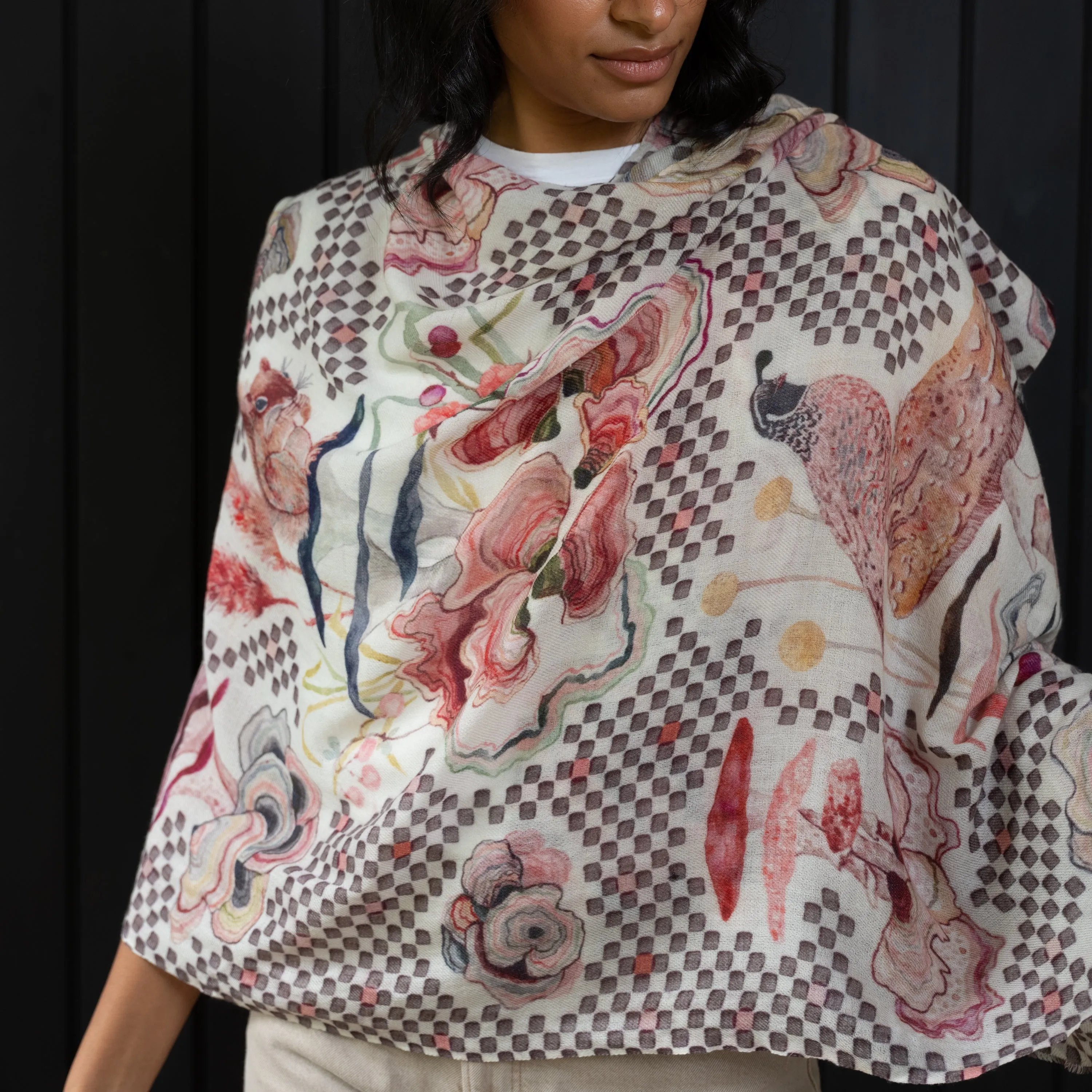 Wool Scarf- Checkered Quail