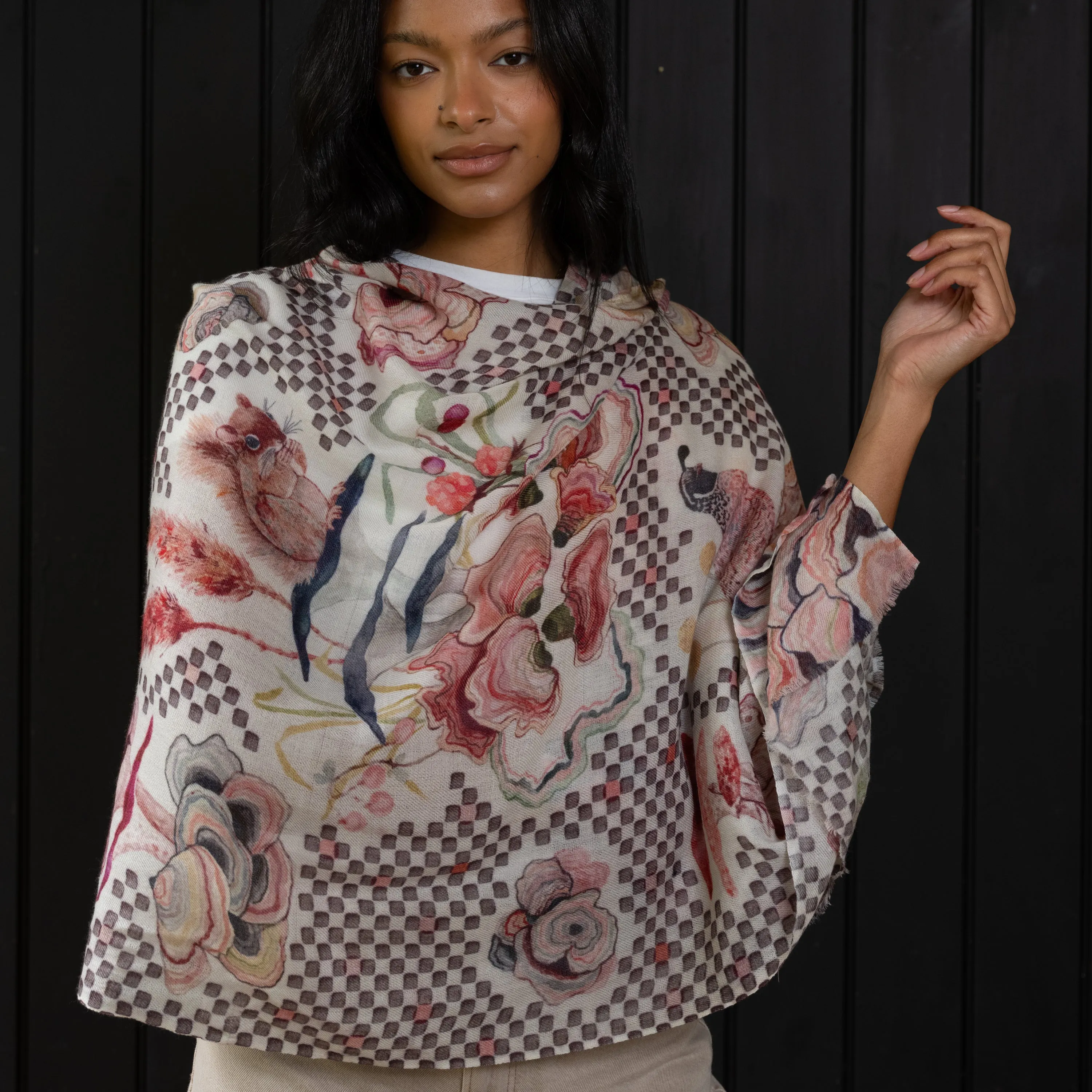 Wool Scarf- Checkered Quail