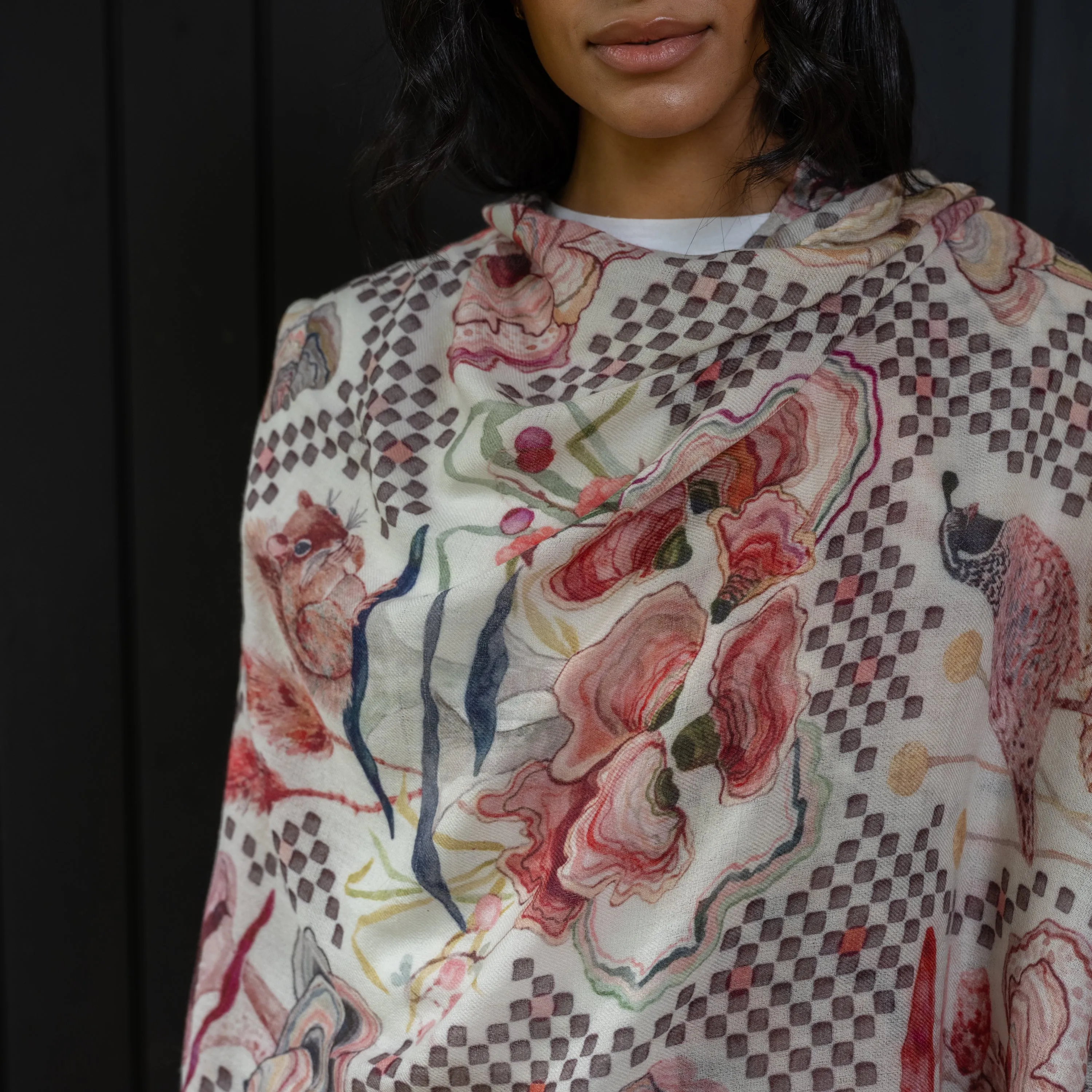 Wool Scarf- Checkered Quail