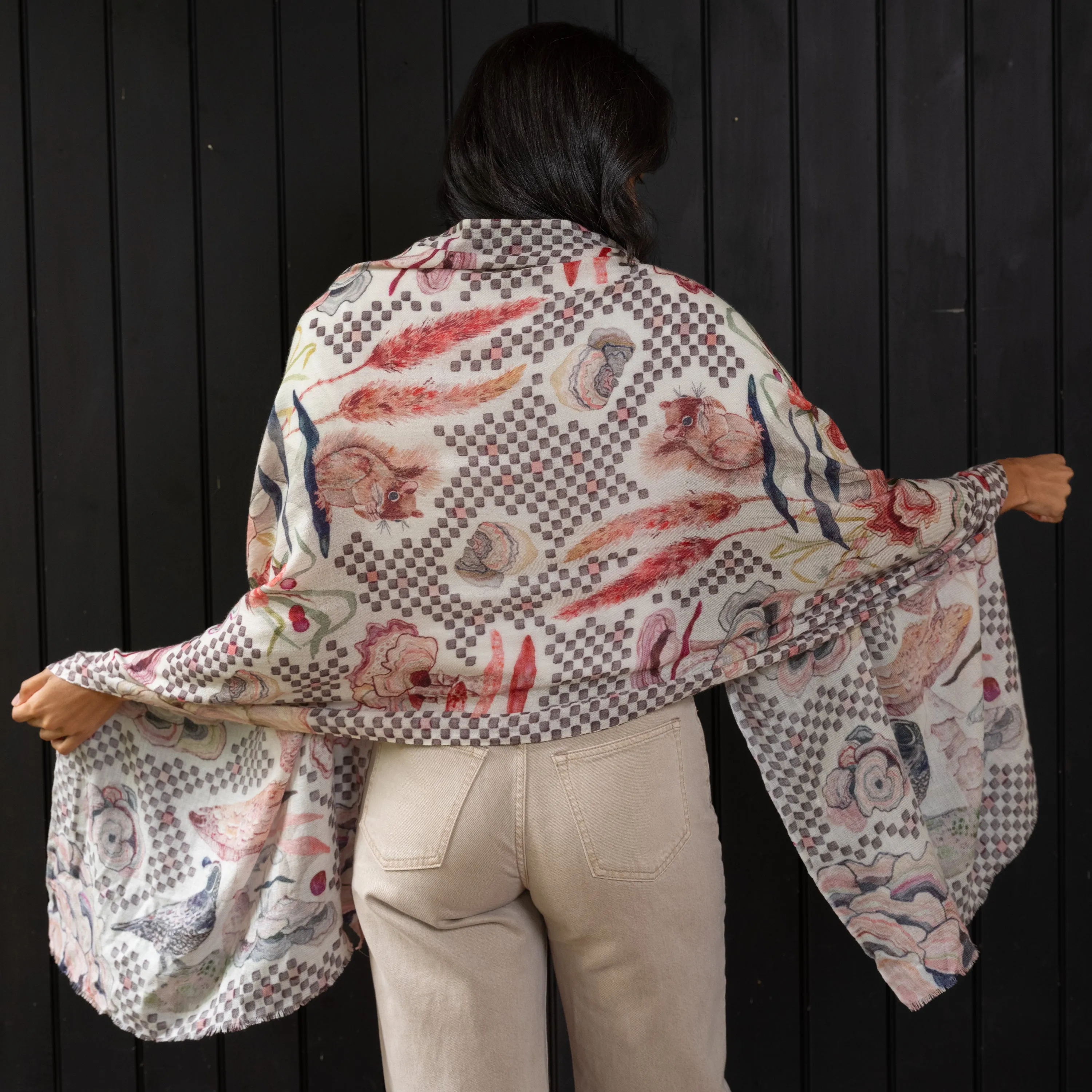 Wool Scarf- Checkered Quail